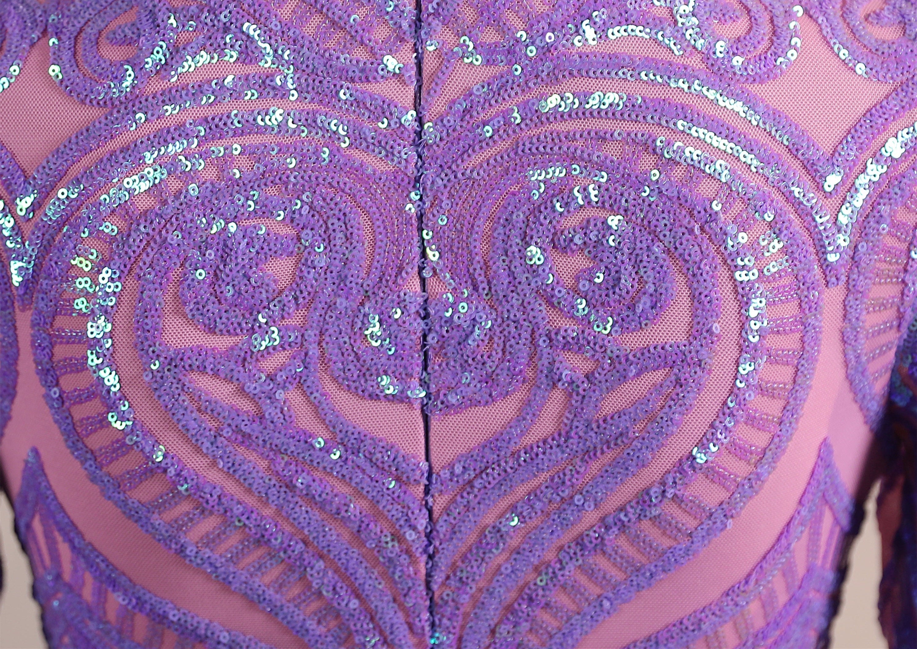 Long sleeves Feather Lilac Sequin Sparkle Mermaid Prom Dresses