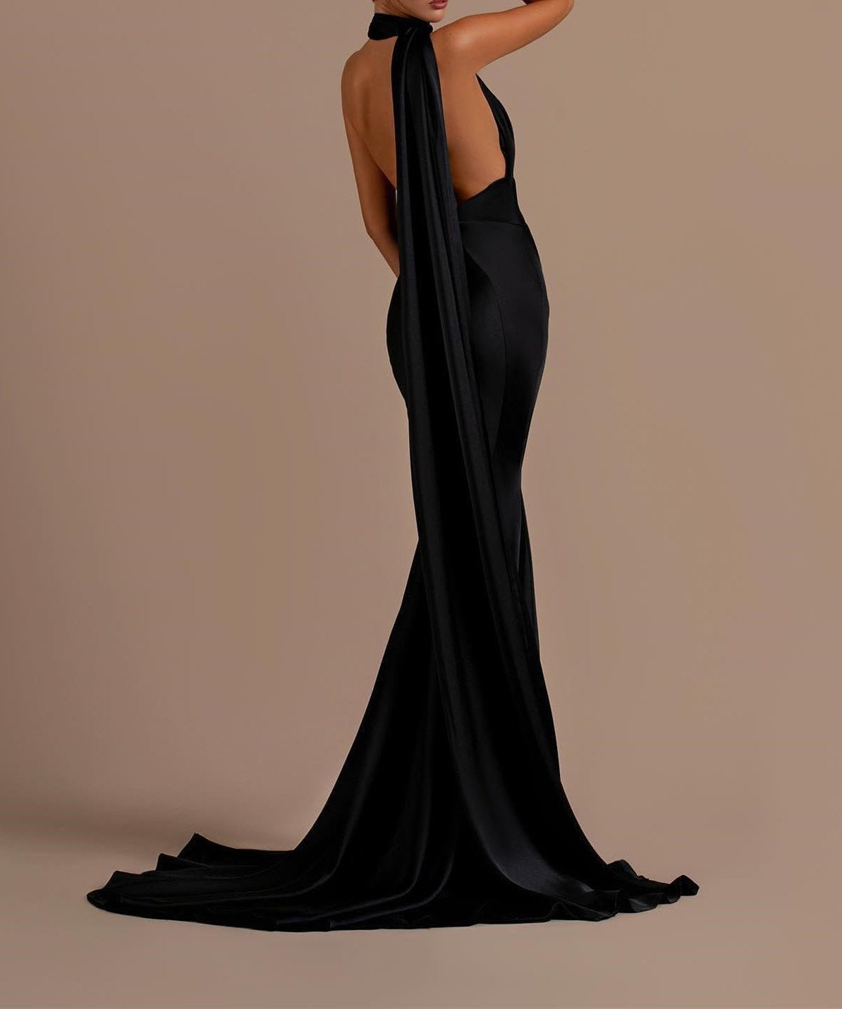 Black High Neck Mermaid Prom Dress with Open Back
