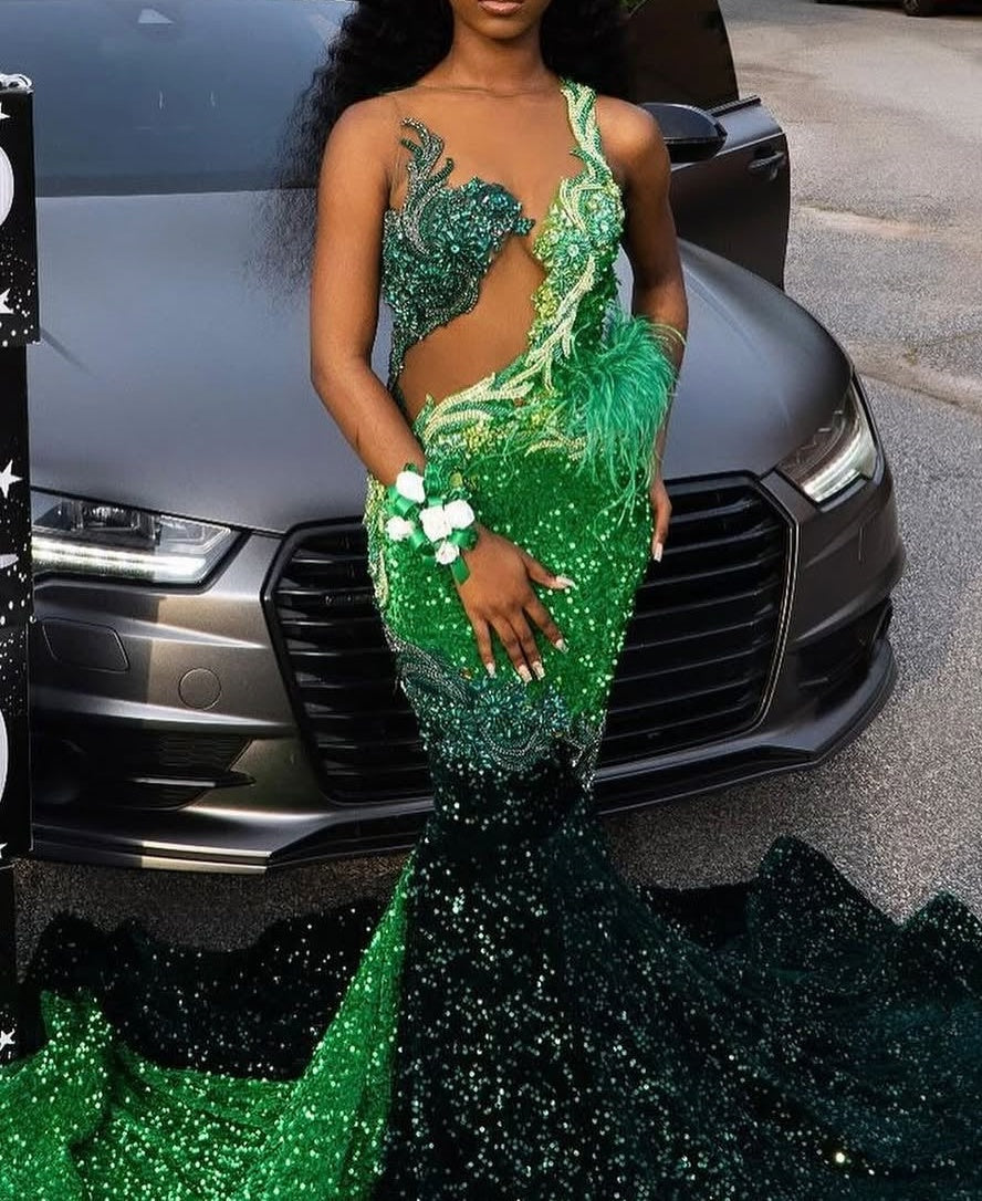 Dark Green Emerald Green Mermaid Hot See through Keyhole Prom Dresses