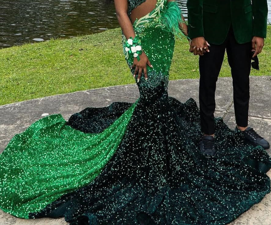 Dark Green Emerald Green Mermaid Hot See through Keyhole Prom Dresses