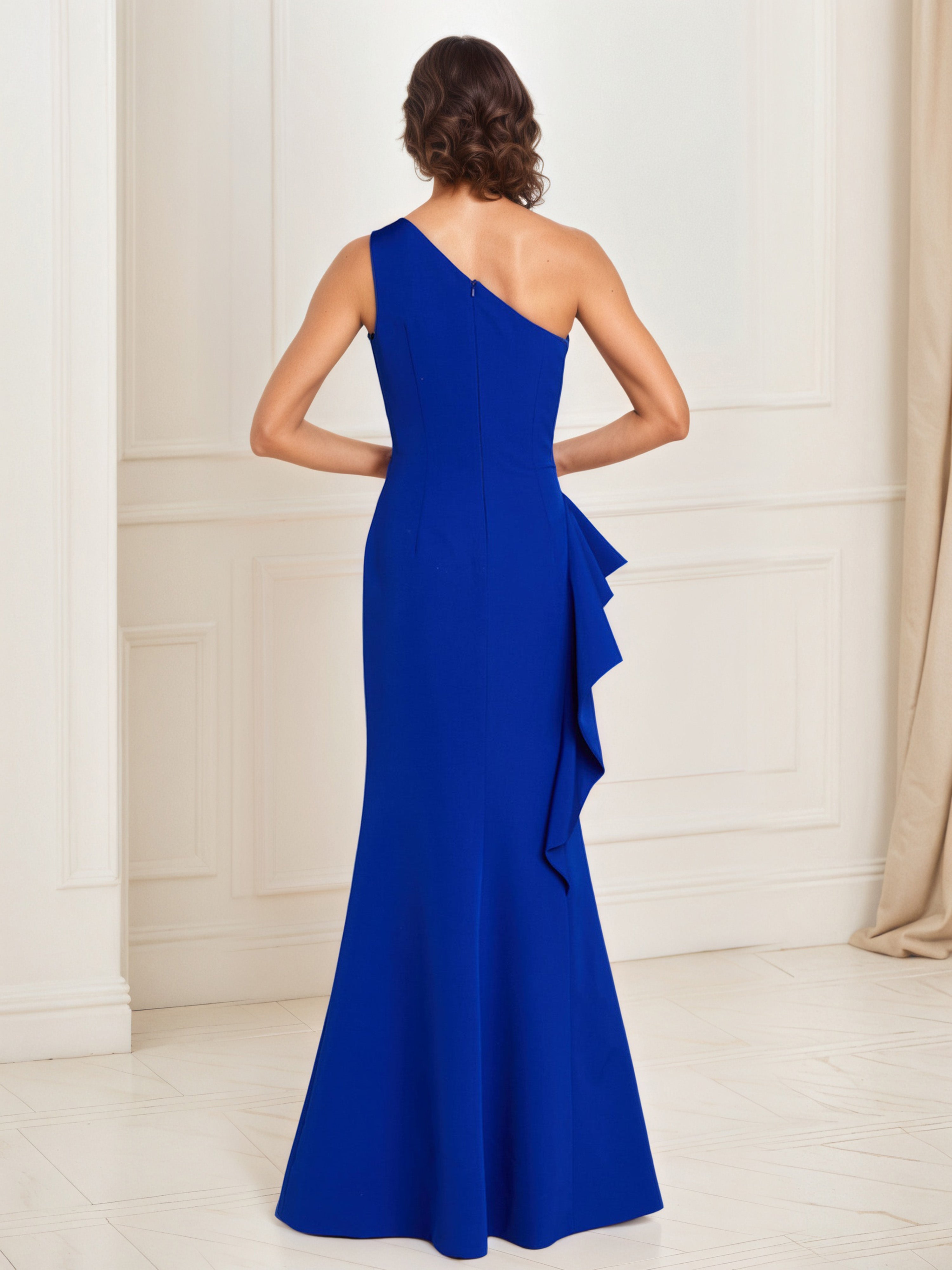 Sleeveless One-Shoulder Mermaid Prom Dress with Floor-Length Pleated Design