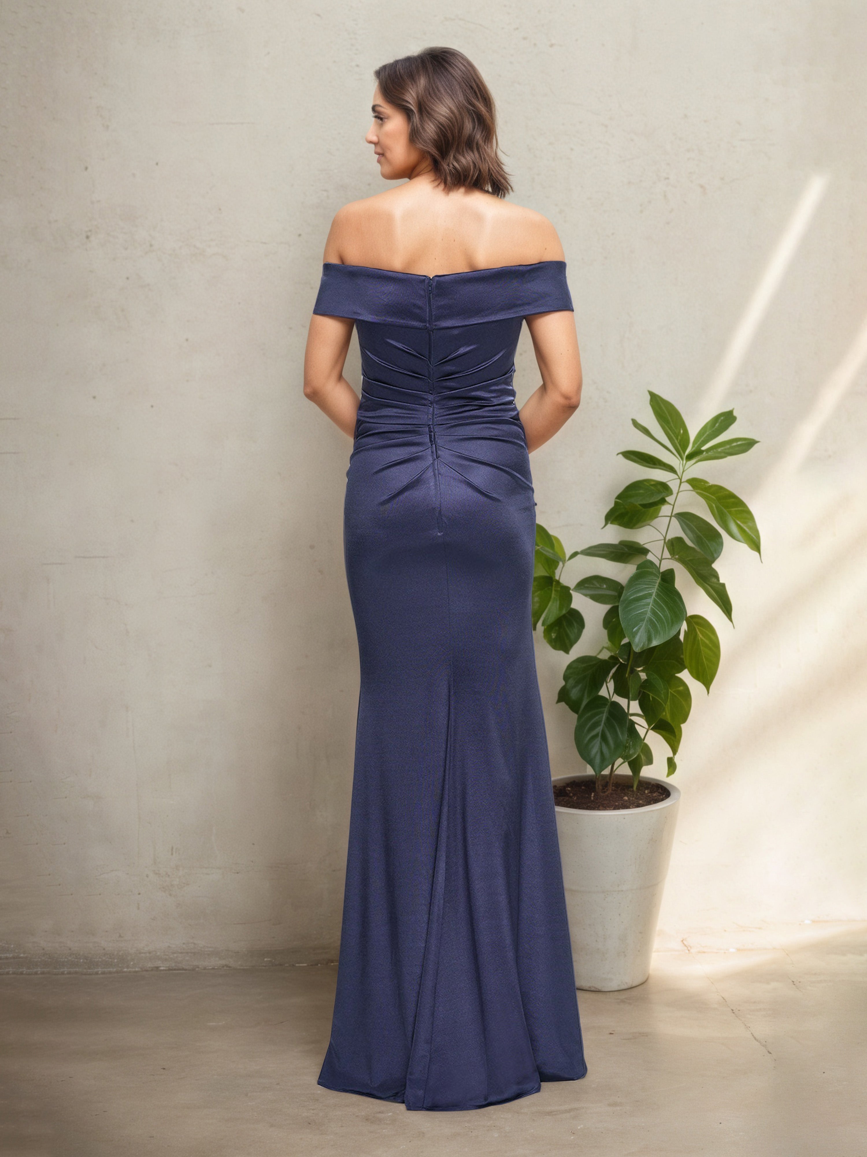 Stormy Off-the-Shoulder Sheath/Column Mother of the Bride Dress with Pleated Design