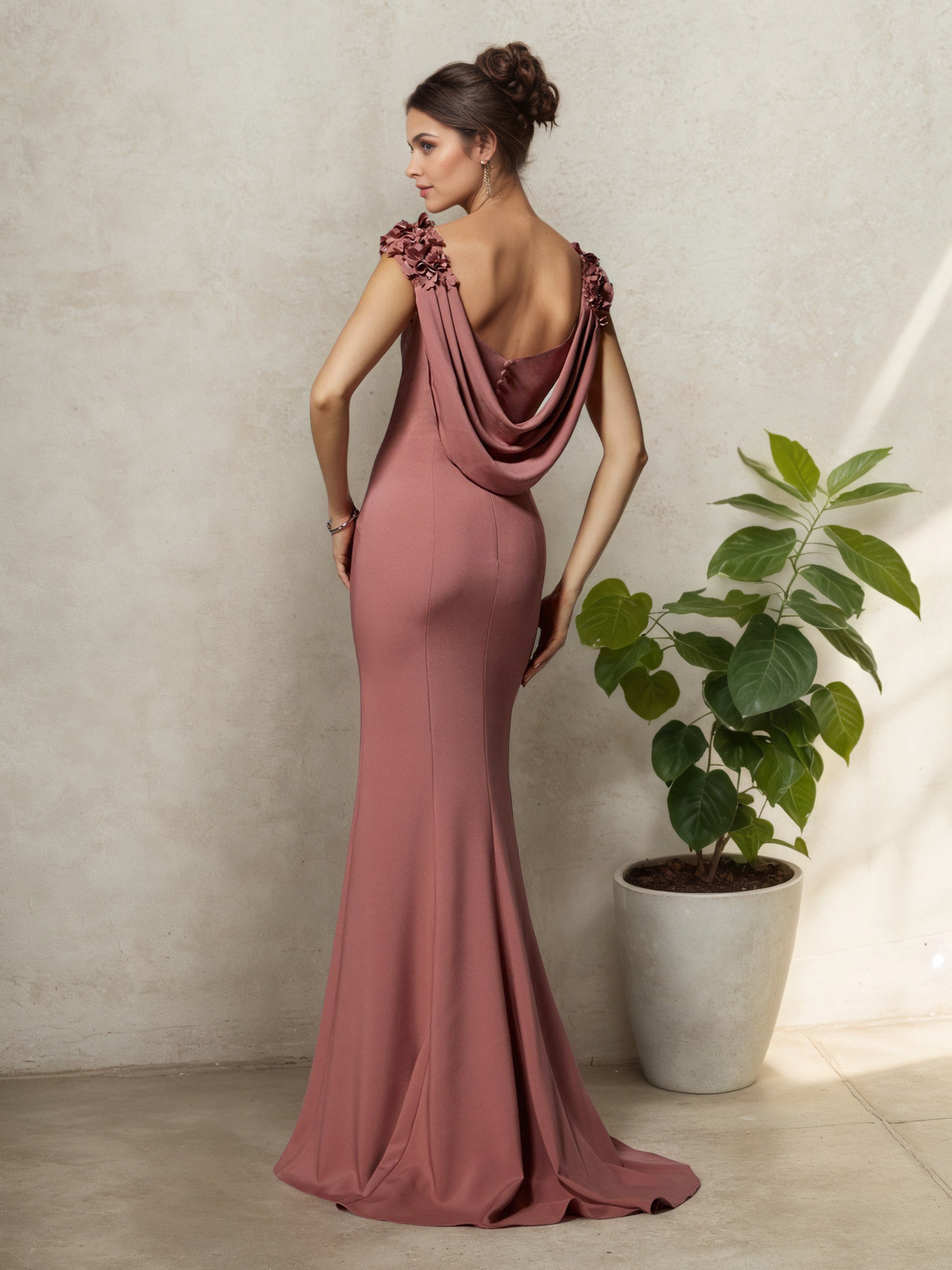 Trumpet/Mermaid Mother of the Bride Dress with Flower Cap Sleeves and Sweep Train