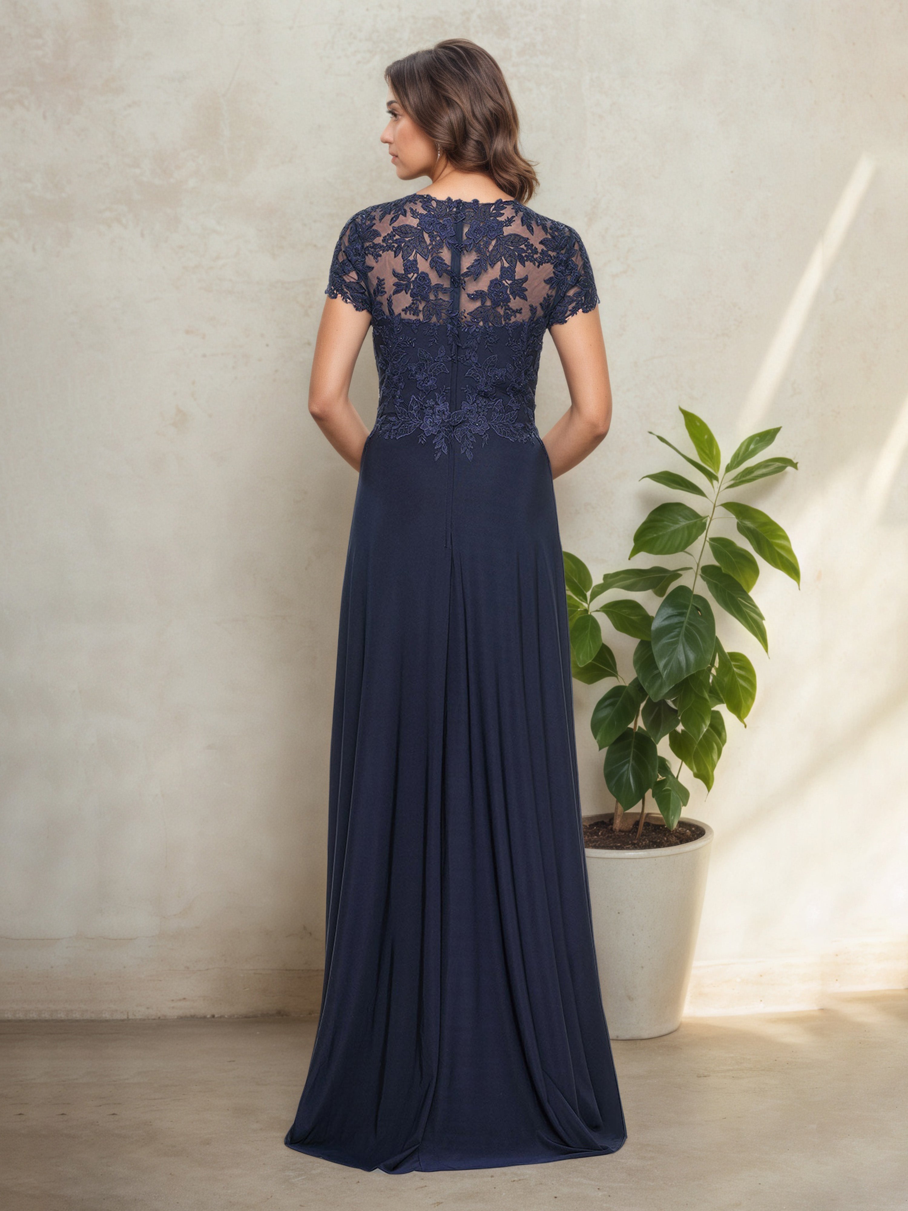 ChatGPT said: Square Neck Long Mother of the Bride Dress with Cap Sleeves and Pleated Design