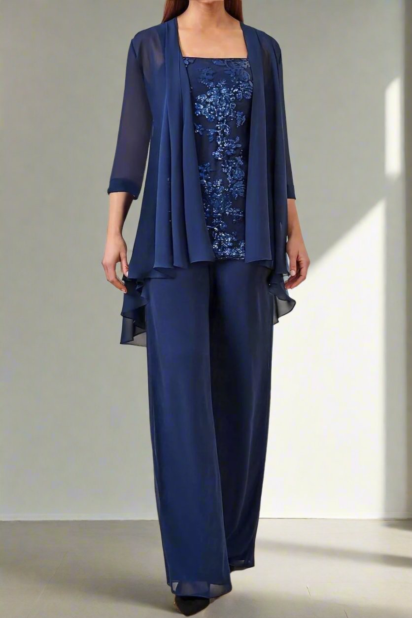 3 Pieces Square Neck Elegant Mother Of The Bride Dress Pants Suits 3 Pieces Square Neck Elegant Mother Of The Bride Dress Pants Suits