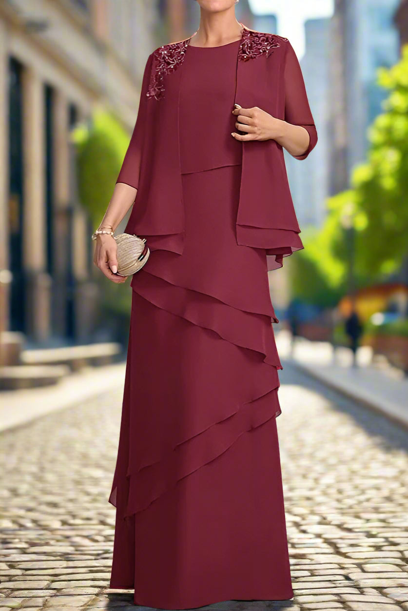 3/4 Sleeve Burgundy Two Piece A-Line Mother of the Bride Dress 3/4 Sleeve Burgundy Two Piece A-Line Mother of the Bride Dress