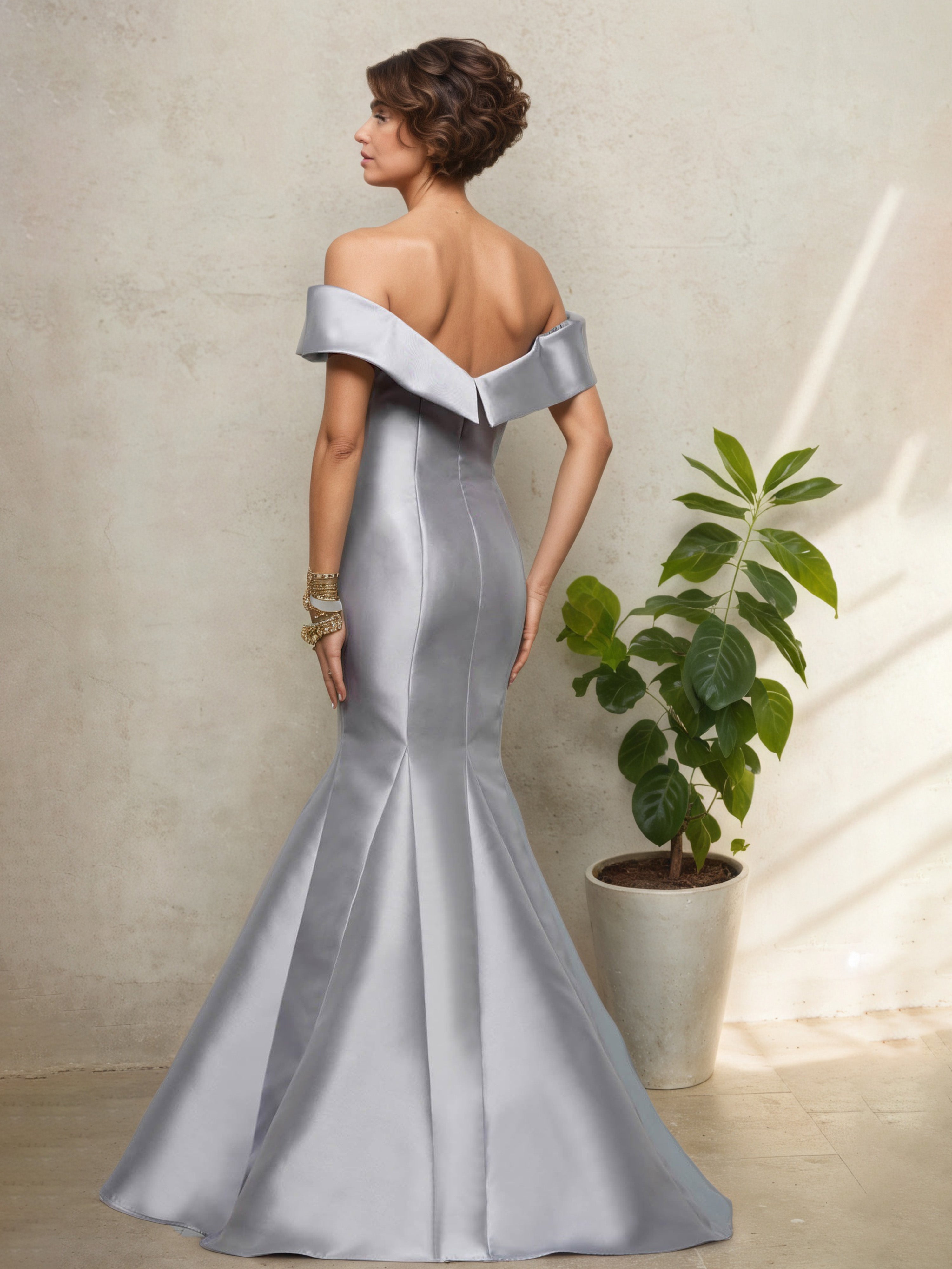 Off The Shoulder Silver Trumpet/Mermaid Mother Of The Bride Dress