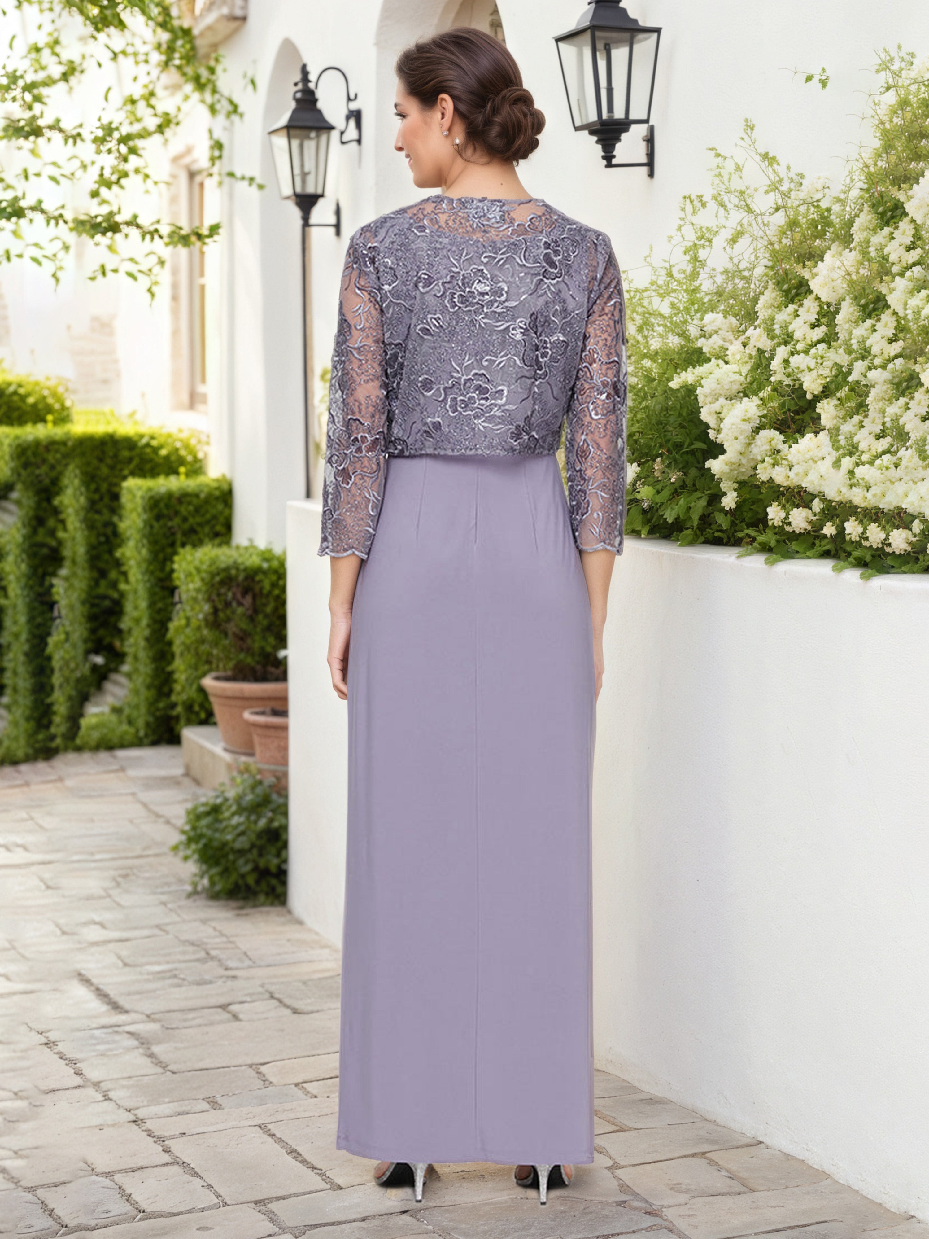 Tahiti Empire Waist Bolero Jacket Sheath 3/4 Sleeves Tahiti Mother Of The Bride Dress