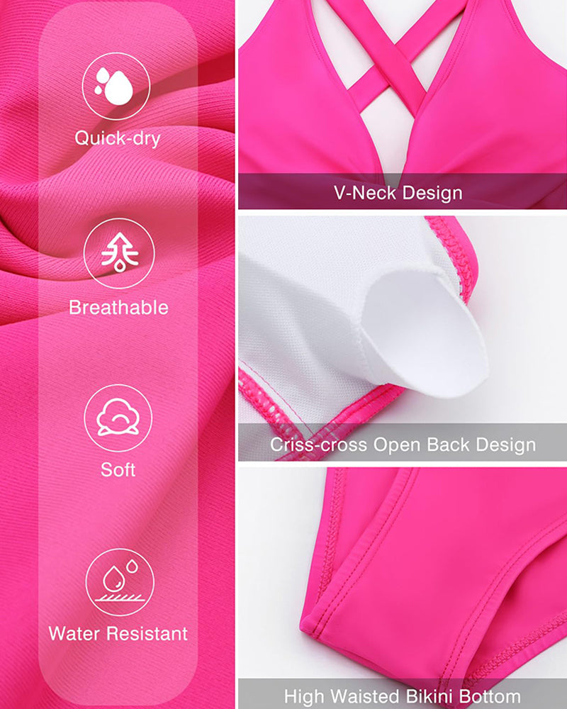 OmbreSwim - Deep V Cross-Back Ruched One-Piece Swimsuit