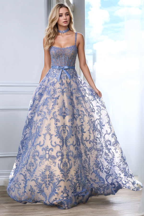 Modern & Chic A-Line Sweetheart Neck Straps Sleeveless Fully Floral Lace Appliques Floor Length Prom Dresses Party Dress Evening Formal Gown