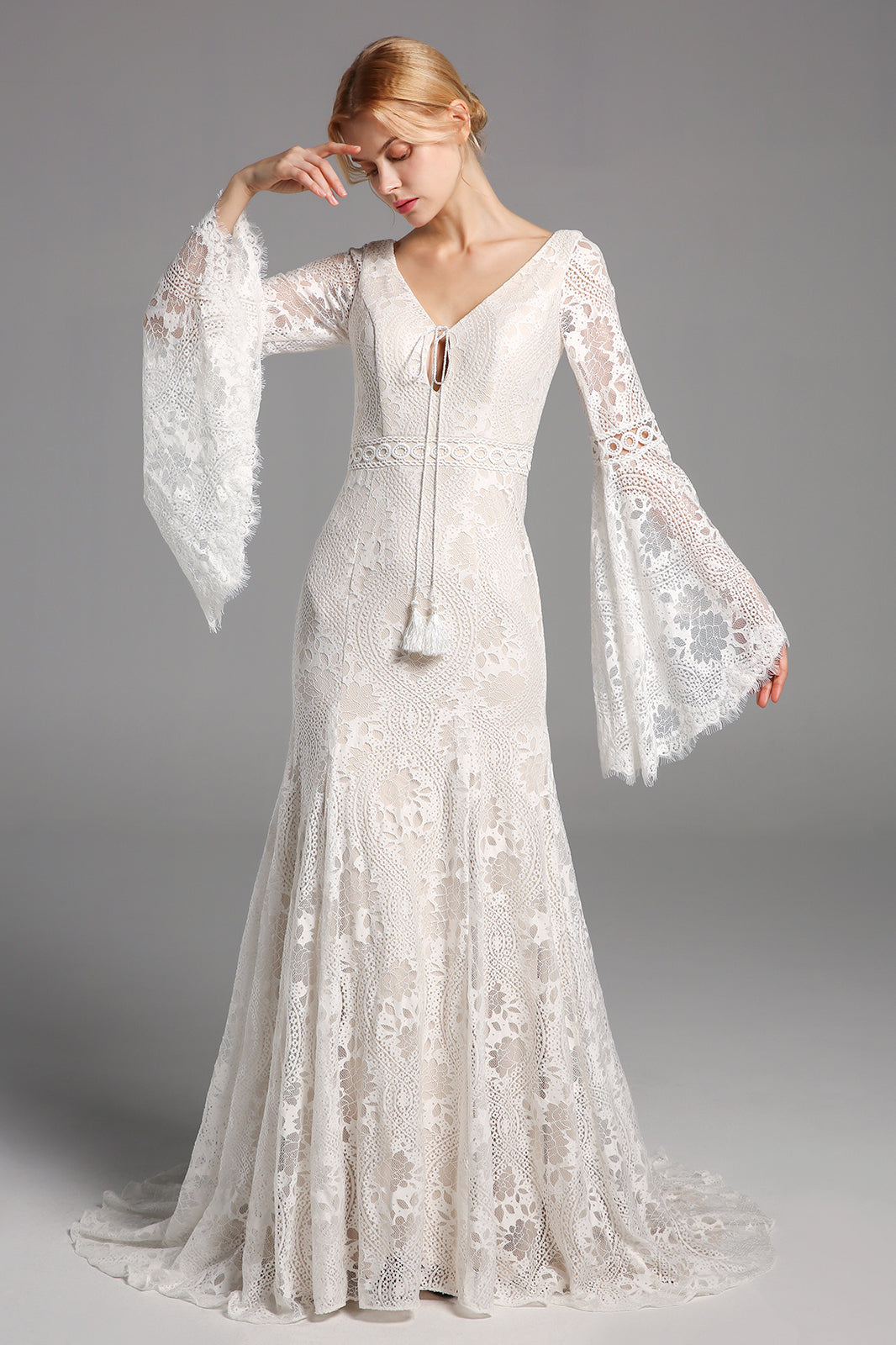 Ombreprom Wedding Dress Chic Elegant Boho Lace Long Beach Wedding Gown With Sleeves Ombreprom Wedding Dress Chic Elegant Boho Lace Long Beach Wedding Gown With Sleeves
