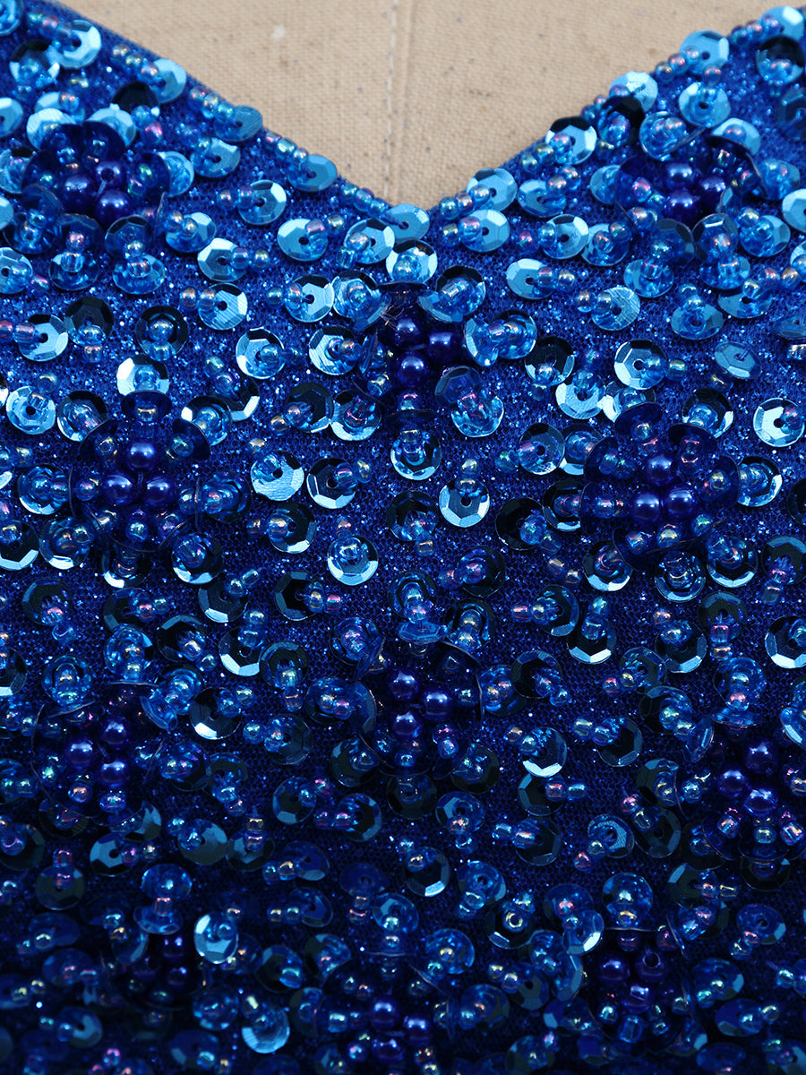 Glamorous Ball Gown Sweetheart Neck Sequins Appliques Royal Blue Tulle Quincea?era Dress for Sweet 16