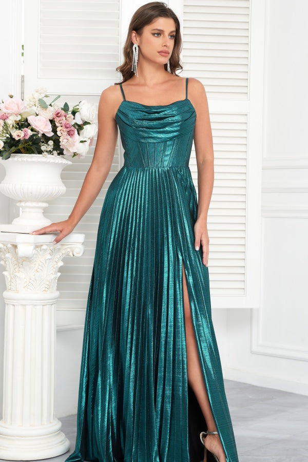 Chic & Modern A-Line Strapless Spaghetti Pleated Ruched Prom Dresses Party Dress Criss Cross Straps High Side Slit Formal Evening Dress Cocktail Gown Wedding Guest Dress
