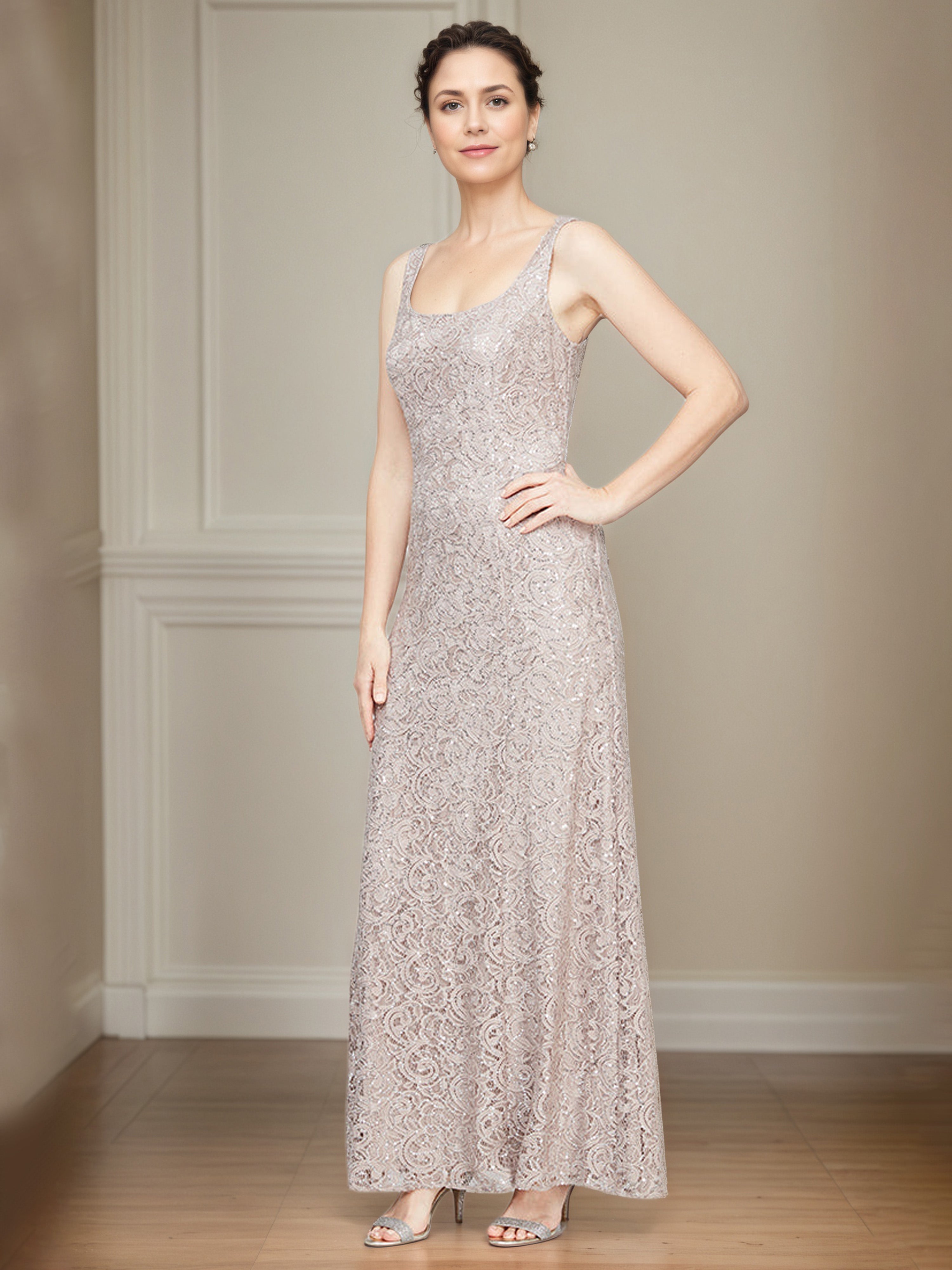 Champagne Lace A-Line Mother Of The Bride Dress with 3/4 Length Sleeves Illusion Jacket