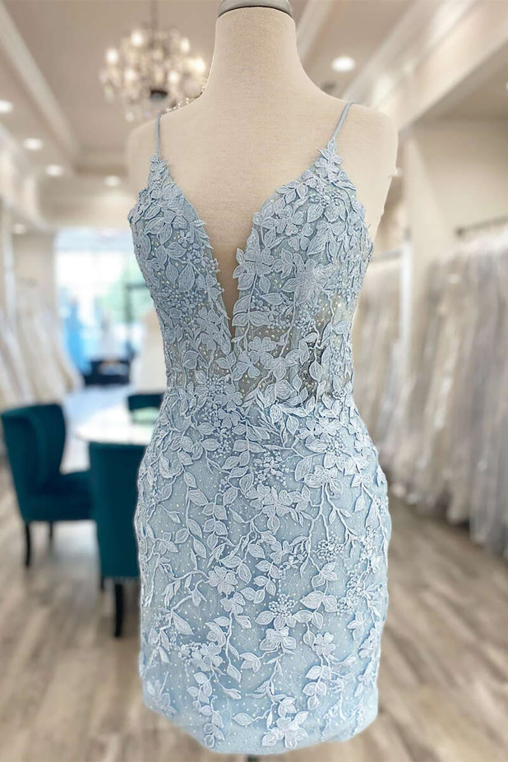 Ombreprom New Homecoming Dress Cute Light Blue V Neck Lace Cocktail Dress Ombreprom New Homecoming Dress Cute Light Blue V Neck Lace Cocktail Dress