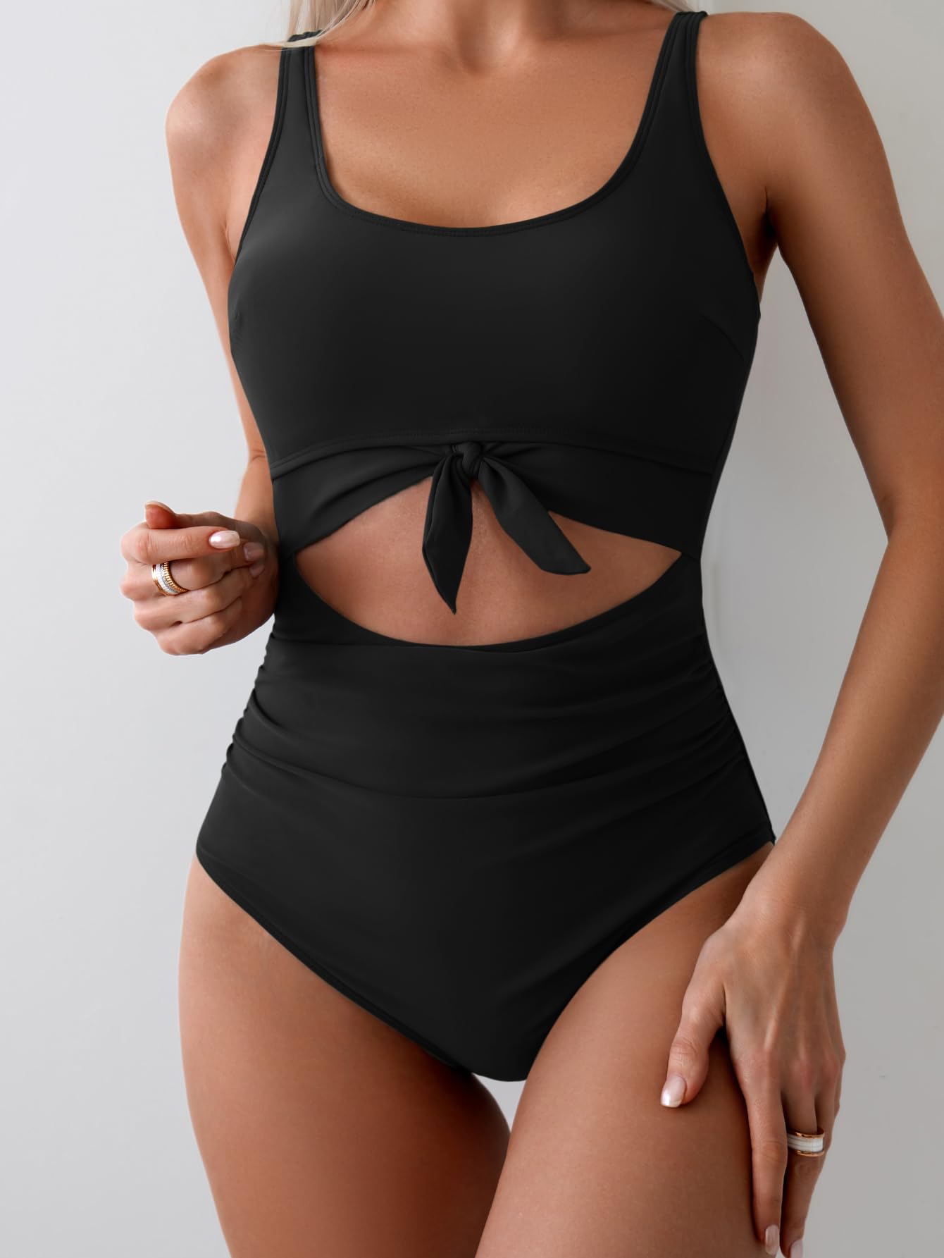 OmbreSwim - Women's One Piece Swimsuit Tummy Control Slimming Bathing Suit Cutout Tie Knot Swimwear