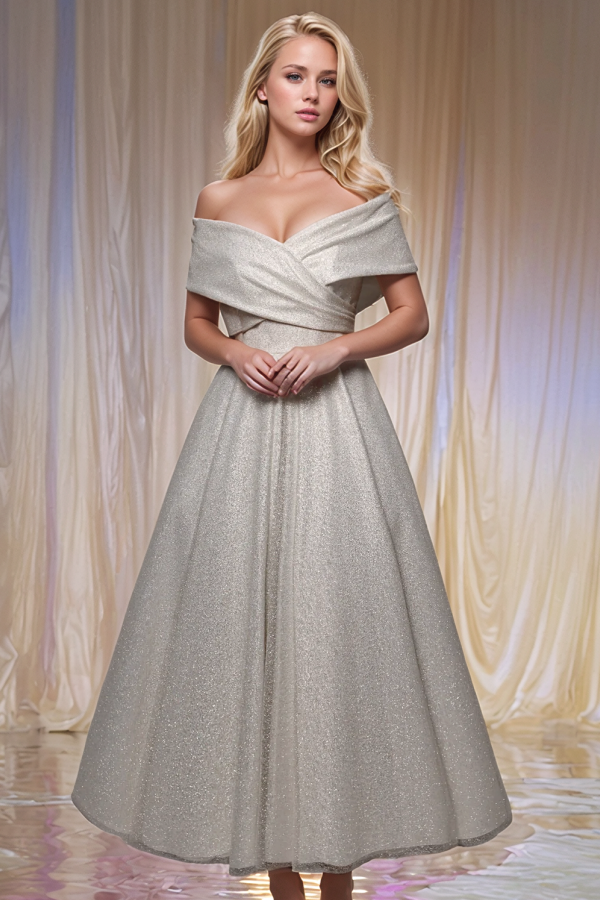 Sparkly A-Line Sleeveless Pleated Lace Up Glitter Tulle Ankle Length Wedding Dress Bride Gown