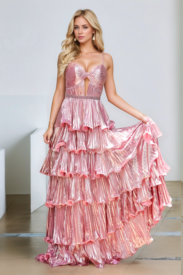 Unique A-Line Sweetheart Neck Sleeveless Pleated Ruffles Tiered Back Zipper Prom Dresses Dress Evening Formal Gown Cocktail Dress