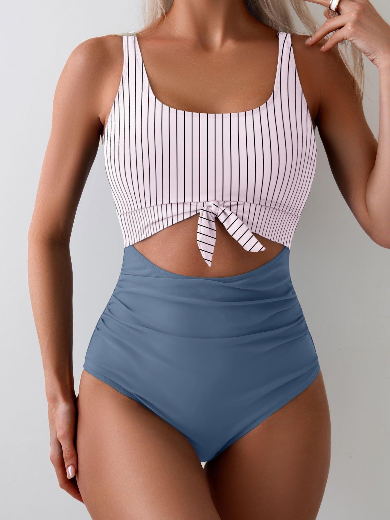 OmbreSwim - Women's One Piece Swimsuit Tummy Control Slimming Bathing Suit Cutout Tie Knot Swimwear