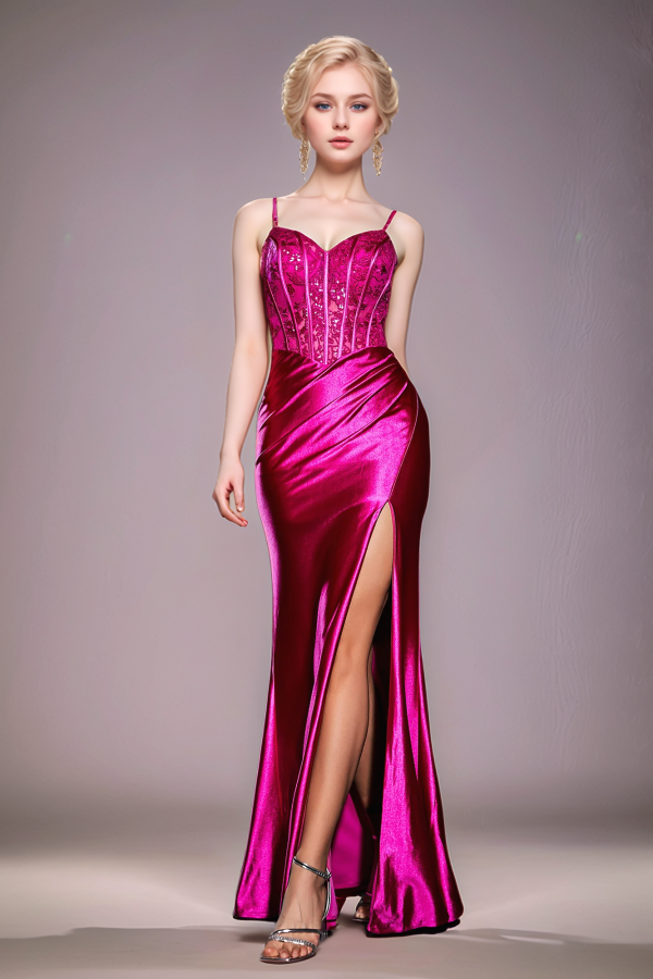 Sexy & Hot Sheath Strapless Spaghetti Straps Sleeveless Sequins Appliques Prom Dresses Party Dress Criss Cross Straps High Side Slit Evening Formal Dress
