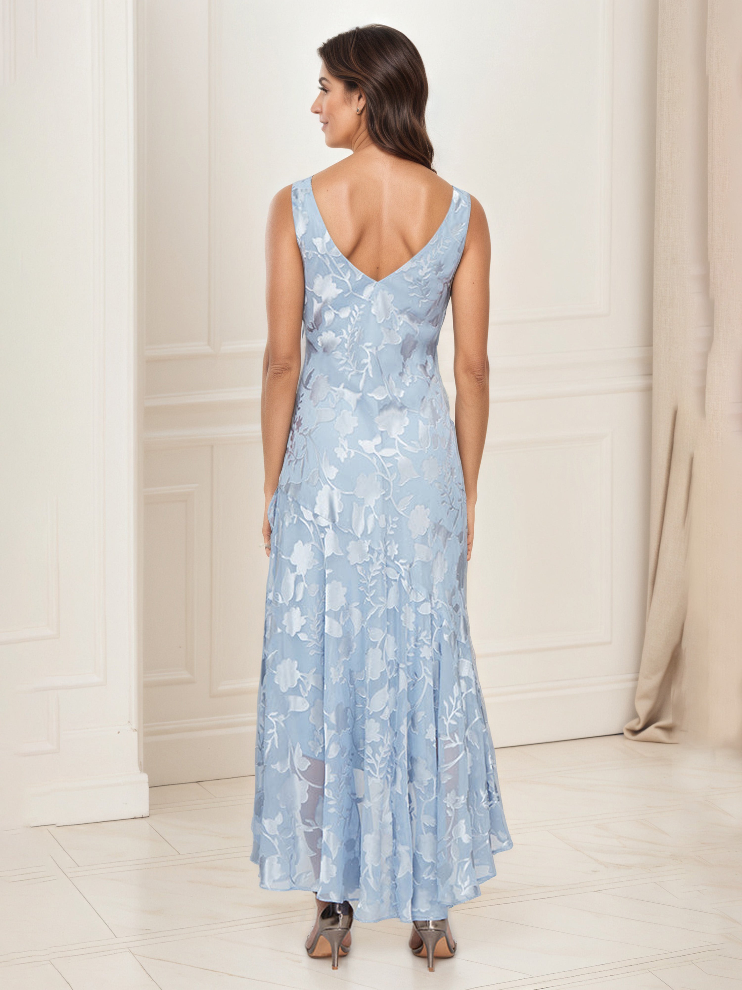 Sky Blue Lace High-Low V-Neck Mother of the Bride Dress with Matching Jacket