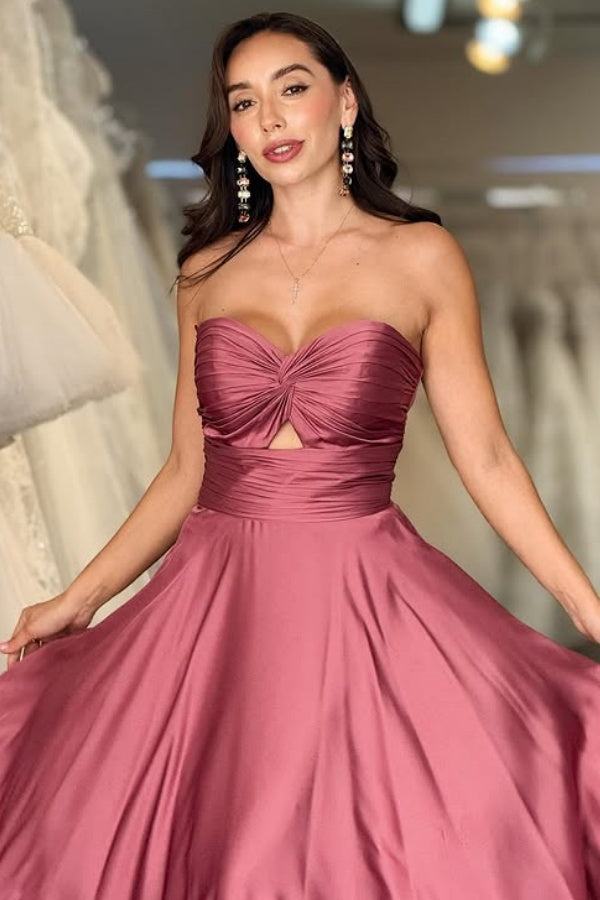 Elegant & Simple A-Line Strapless Sleeveless Prom Dresses Party Dress Pleated Floor Length Evening Formal Gown Wedding Guest Dress