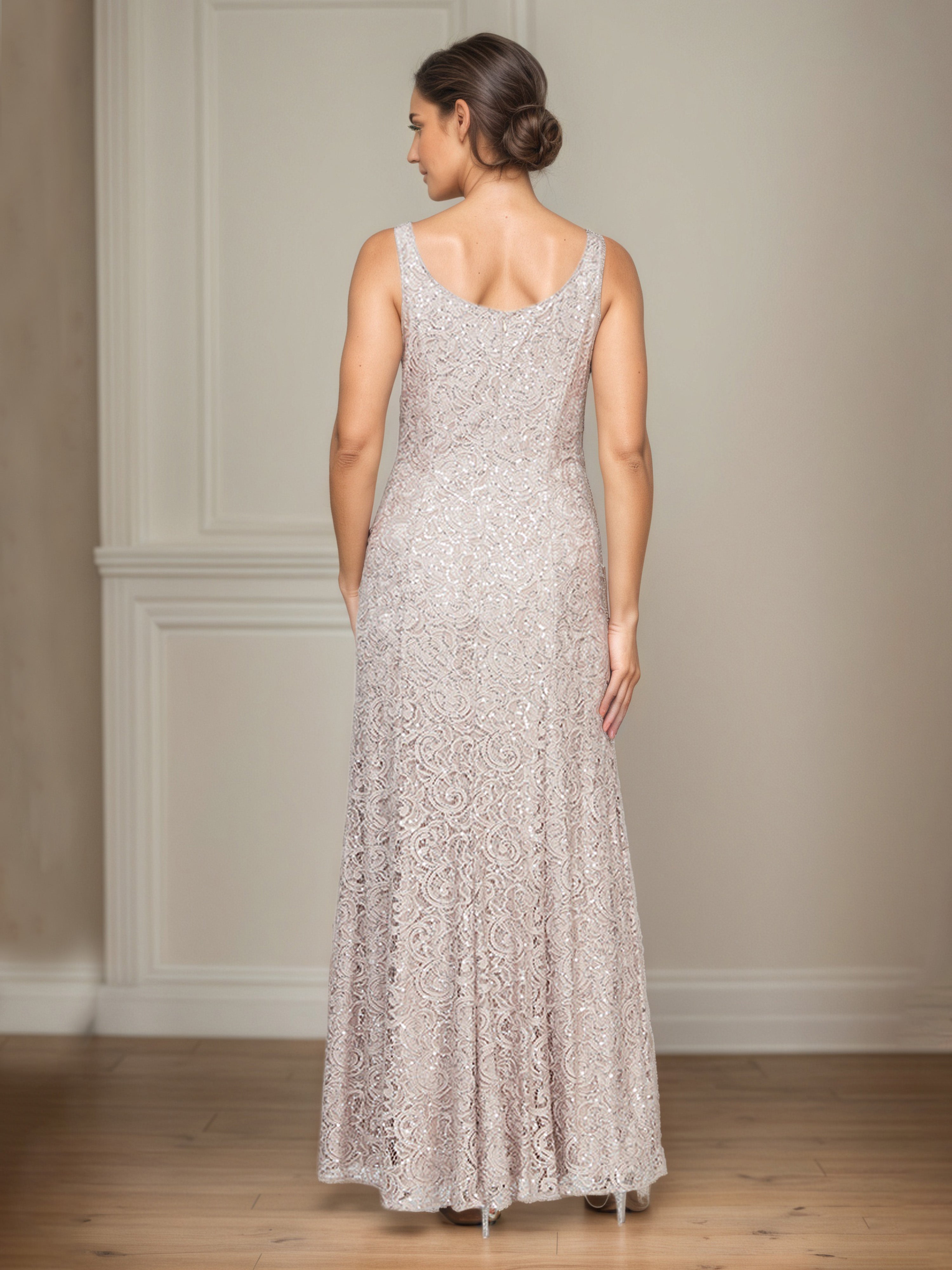 Champagne Lace A-Line Mother Of The Bride Dress with 3/4 Length Sleeves Illusion Jacket