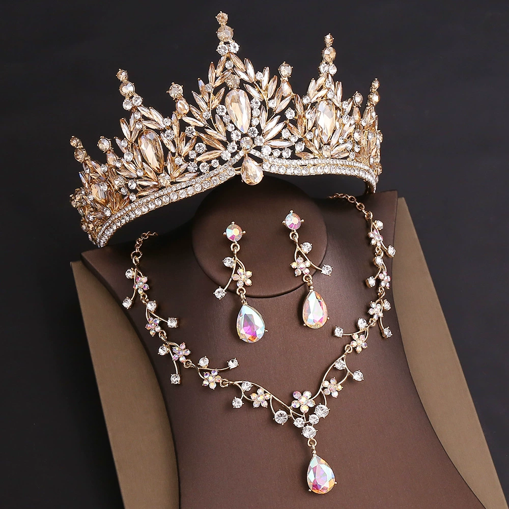 OMB1008 - Rhinestone Headpiece Quinceanera Dress Accessories Birthday Wedding Necklace, Earrings and Crown Three Piece Set