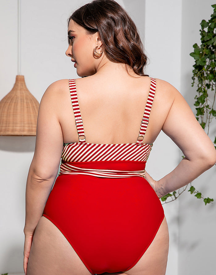 Ocevara Solid Striped Plus Size One-Piece Swimsuit - image 2