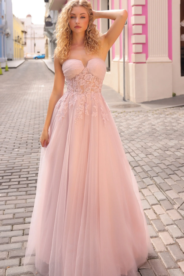 Chic & Modern A-Line Sweetheart Neck Sleeveless Appliques Back Zipper Pink Tulle Formal Prom Dresses Dress Evening Party Gown Wedding Guest Dress