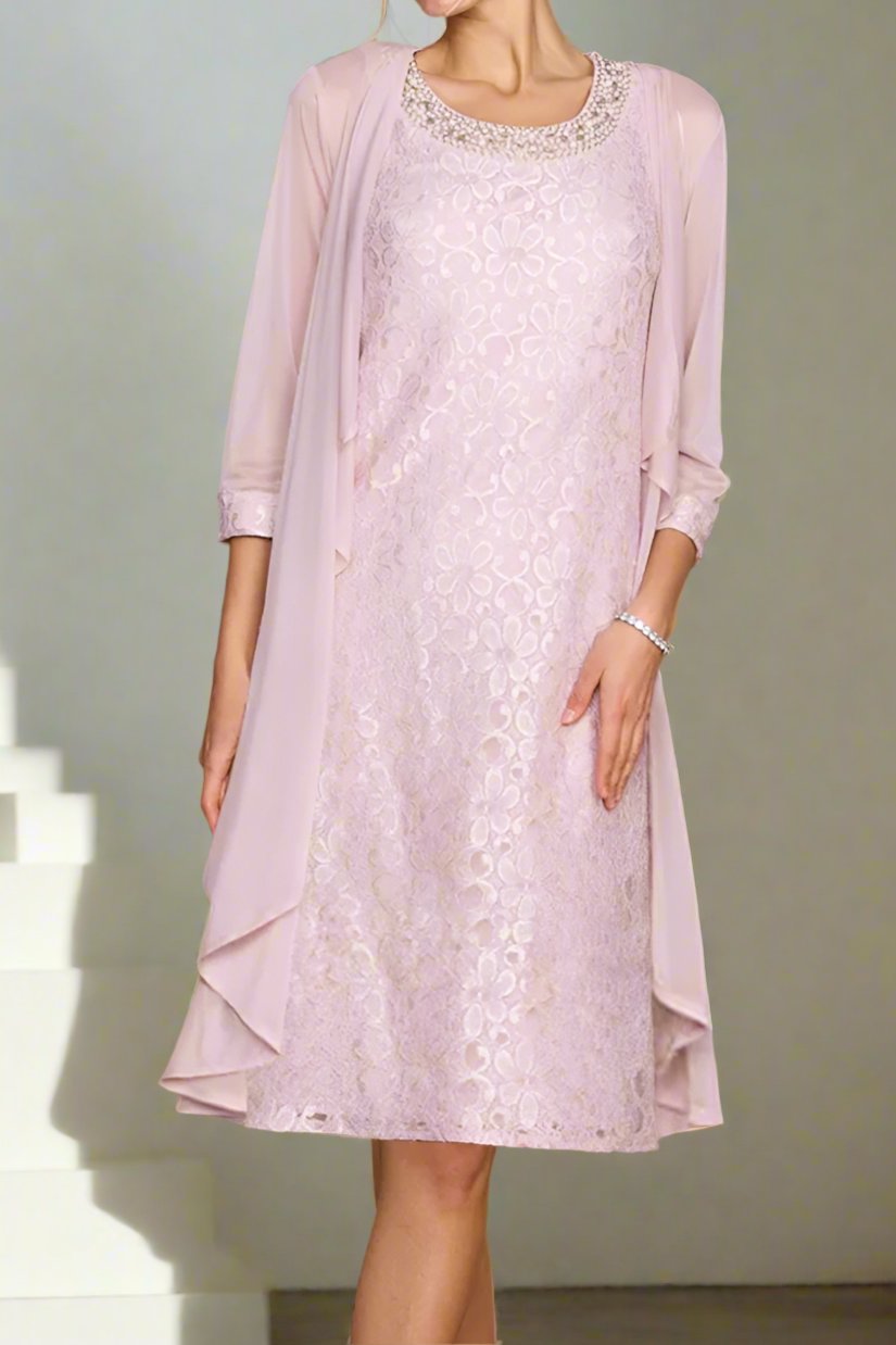 A Line Round Neck 3/4 Sleeves Knee Length Mother of The Bride Dresses with Jacket A Line Round Neck 3/4 Sleeves Knee Length Mother of The Bride Dresses with Jacket
