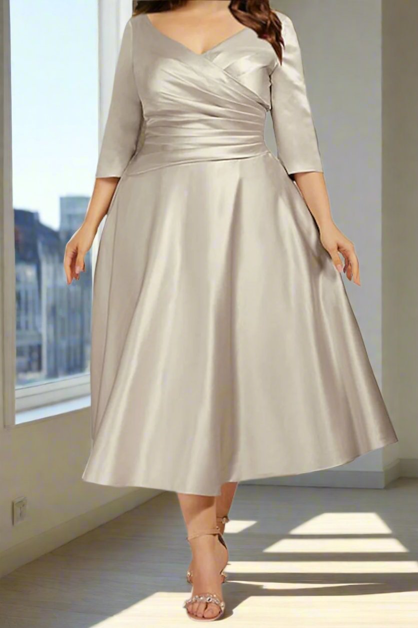 A Line Satin Tea Length Mother of The Bride Dresses A Line Satin Tea Length Mother of The Bride Dresses