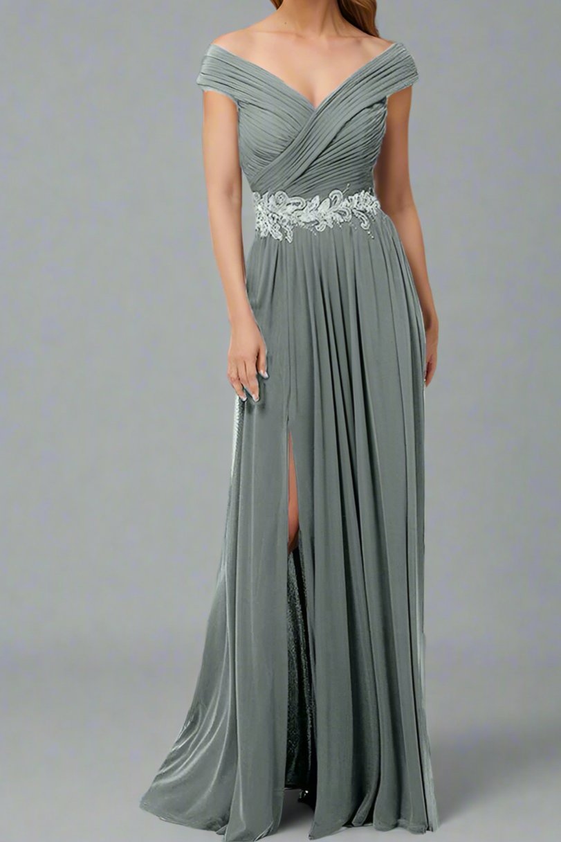 A-Line V Neck Off The Shoulder Sleeveless Mother of The Bride Dresses A-Line V Neck Off The Shoulder Sleeveless Mother of The Bride Dresses