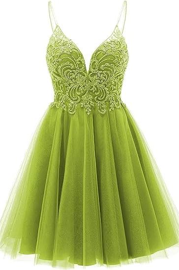 A-line Straps Appliques Tulle Short Homecoming Dress A-line Straps Appliques Tulle Short Homecoming Dress