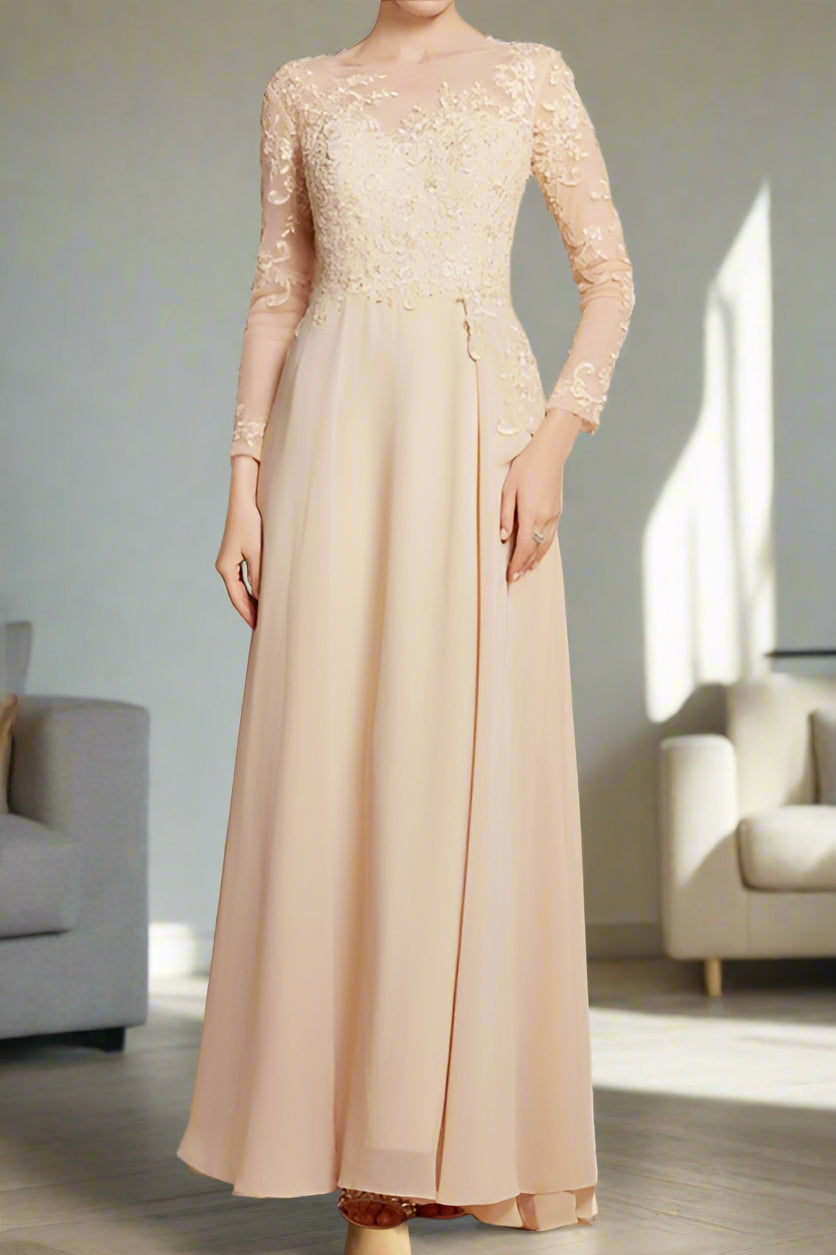 Ankle Length A-Line Chiffon Long Sleeve Wedding Guest Dress Ankle Length A-Line Chiffon Long Sleeve Wedding Guest Dress