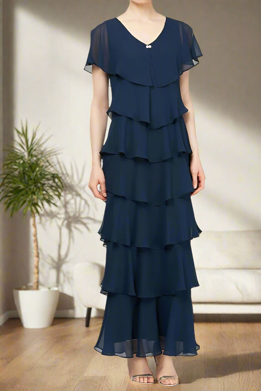 Ankle Length V Neck Layers Chiffon Short Sleeve Mother of the Bride Dress Ankle Length V Neck Layers Chiffon Short Sleeve Mother of the Bride Dress