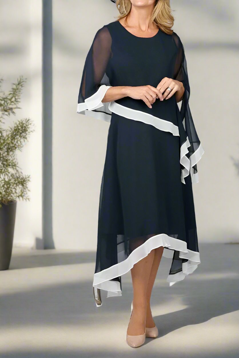 Asymmetrical Round Neck Half Sleeves Chiffon Mother of The Bride Dresses Asymmetrical Round Neck Half Sleeves Chiffon Mother of The Bride Dresses