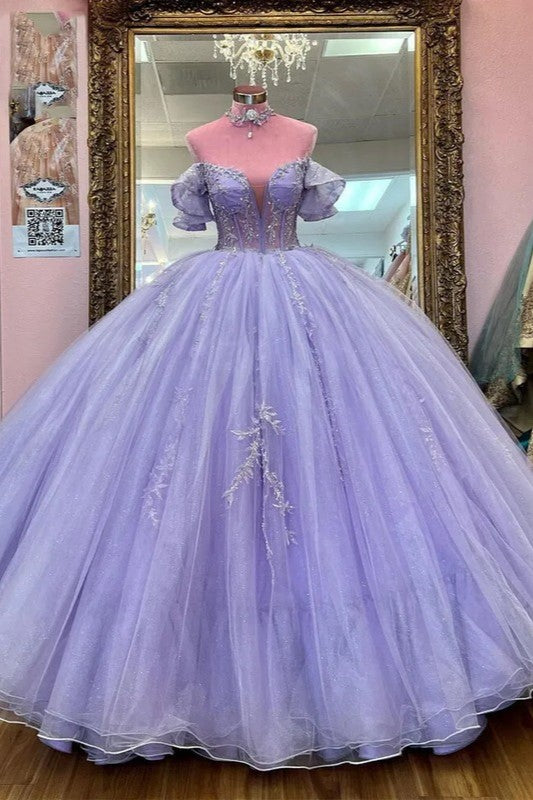 Beading Lavender Tulle Lace-up Back Quinceanera Dresses Beading Lavender Tulle Lace-up Back Quinceanera Dresses