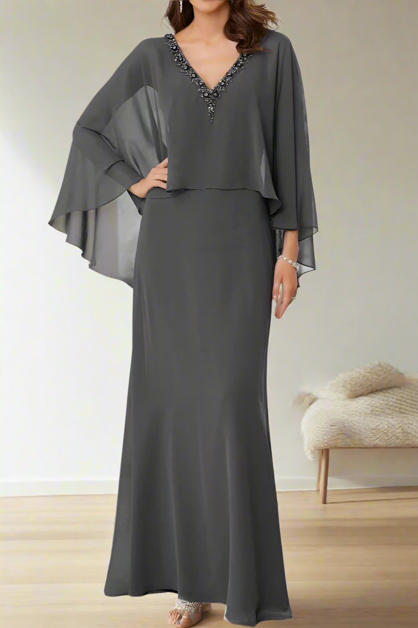 Beading Steel Grey Chiffon V-Neck Mother of The Bride Dresses Beading Steel Grey Chiffon V-Neck Mother of The Bride Dresses