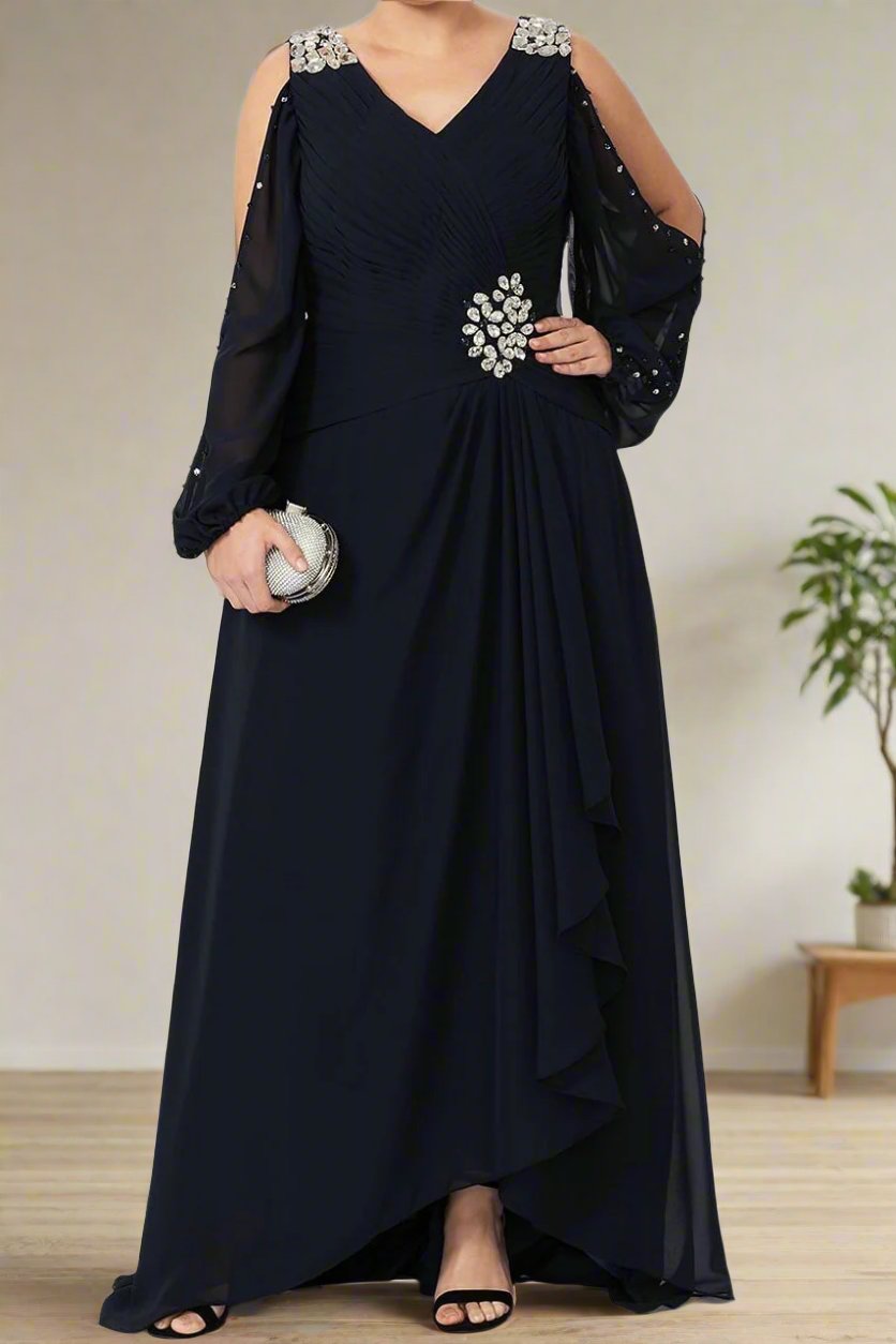 Black Chiffon A-Line Mother of The Bride Dresses with Rhinestones Black Chiffon A-Line Mother of The Bride Dresses with Rhinestones