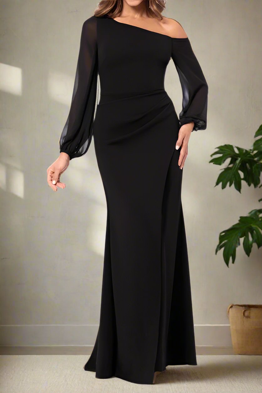 Black One Shoulder Mermaid Chiffon Mother of The Bride Dresses Black One Shoulder Mermaid Chiffon Mother of The Bride Dresses