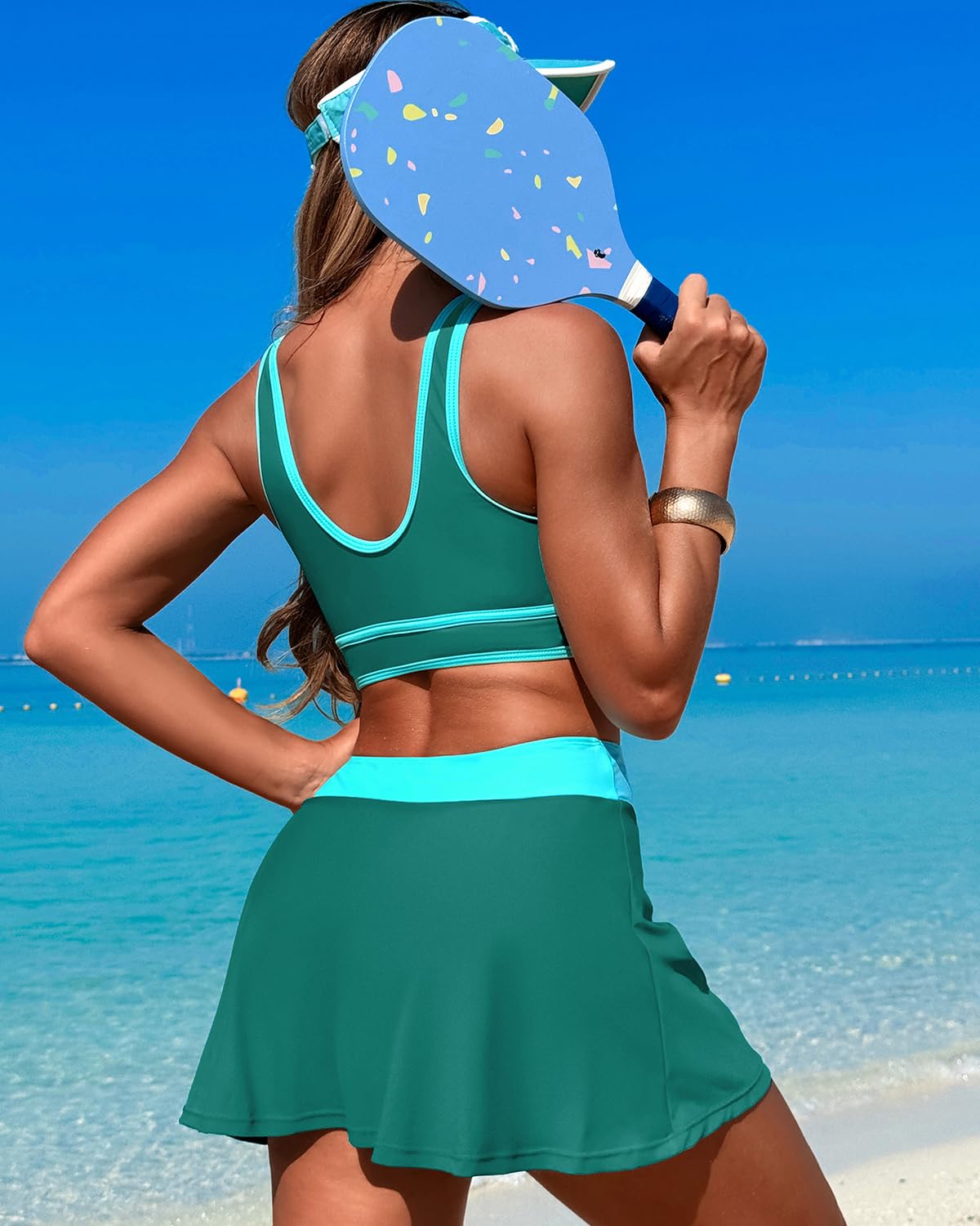 OmbreSwim - High Waisted Bikini Sets Tummy Control Swim Skirt Two Piece Swim Suit Tummy Control Color Block Bathing Suit