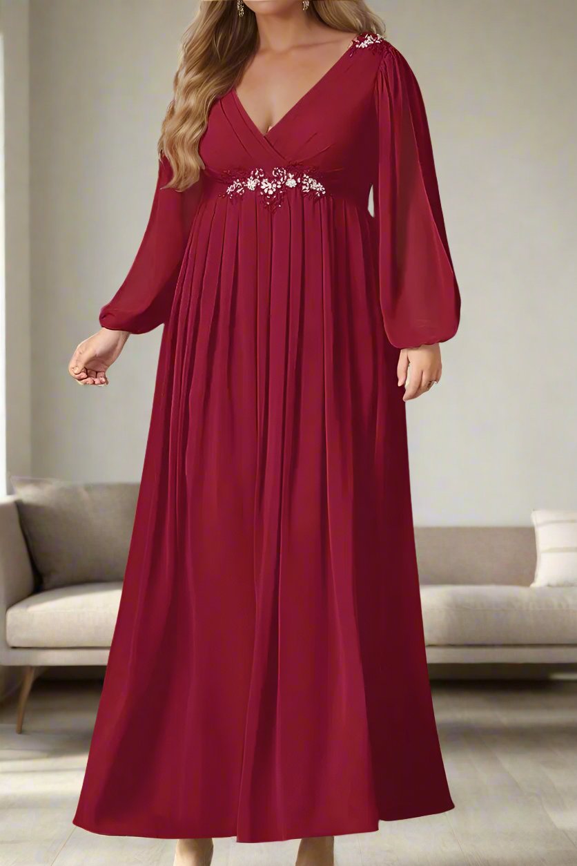 Burgundy Chiffon V-Neck Long Sleeves Mother Of The Bride Dresses Burgundy Chiffon V-Neck Long Sleeves Mother Of The Bride Dresses