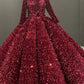 Glitter High Neck Open Back Lace Up Ball Gown Prom Dresses