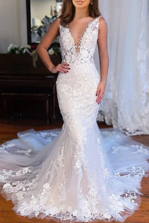 v neck mermaid dress Sexy Deep V-neck Mermaid Backless Spaghetti Straps Prom Dresses, FC4443