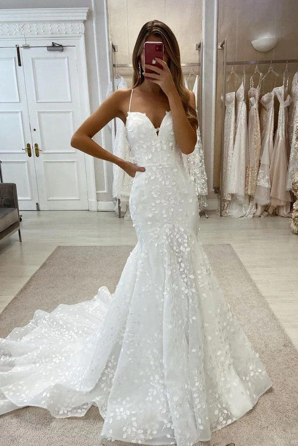 Ombreprom Wedding Dress Charming Mermaid Sweetheart Tulle Wedding Gown with Slit