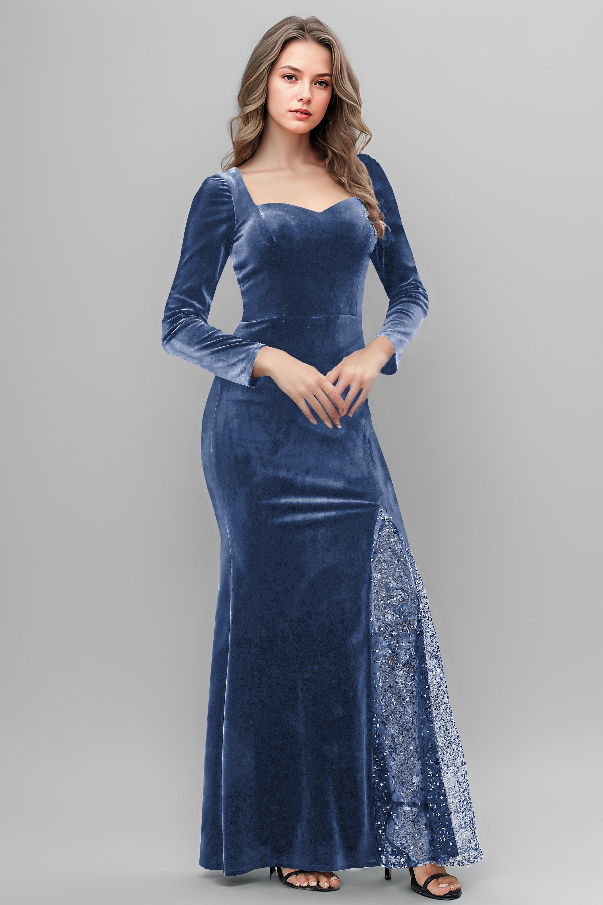 Chic Patchwork Sequin Lace Sweetheart Velvet Bridesmaid Dresses Chic Patchwork Sequin Lace Sweetheart Velvet Bridesmaid Dresses
