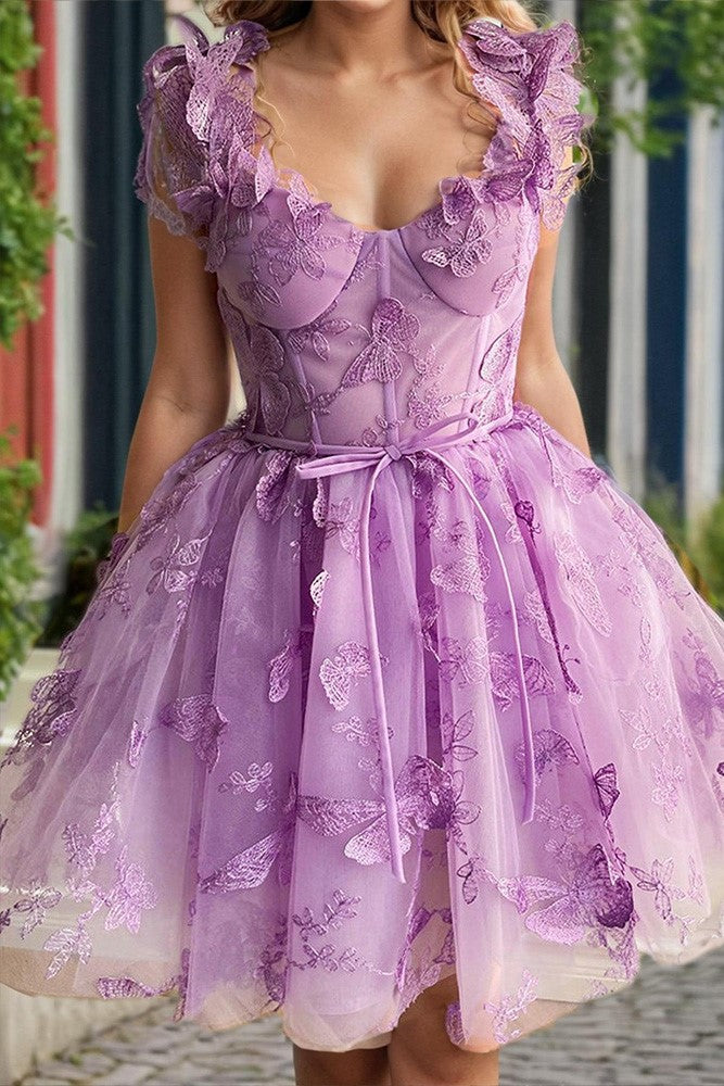 Chic Sleeveless Sweetheart Homecoming Dresses with Butterfly Appliques Chic Sleeveless Sweetheart Homecoming Dresses with Butterfly Appliques