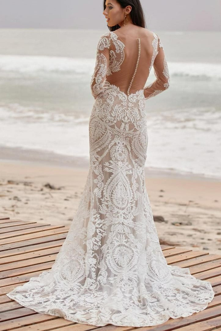 Long Sleeve Beach Wedding Gowns Long Sleeve Lace Wedding Dresses