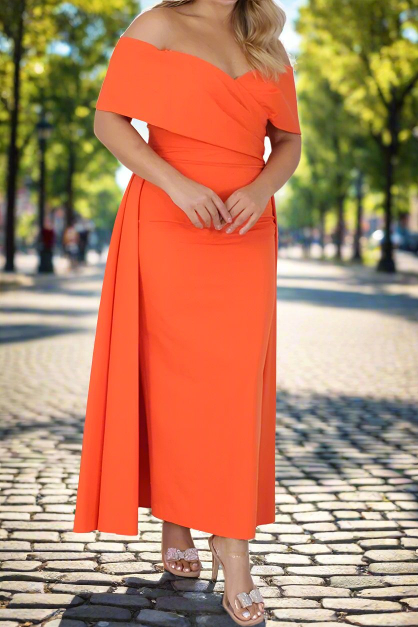 Chiffon Orange Off-The-Shoulder Ankle Length Mother of The Bride Dress Chiffon Orange Off-The-Shoulder Ankle Length Mother of The Bride Dress
